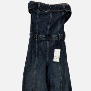 💙 Zara Denim Strapless Wide-Leg Jumpsuit – Women’s Medium 💙